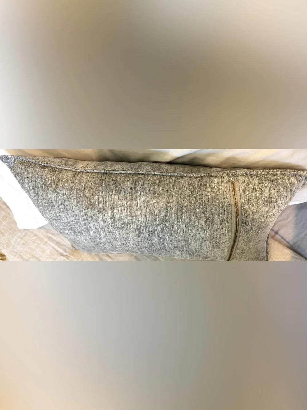 Catherine Malandrino Textured Lumbar Pillow - Gray with Gold-Toned Zipper Decor